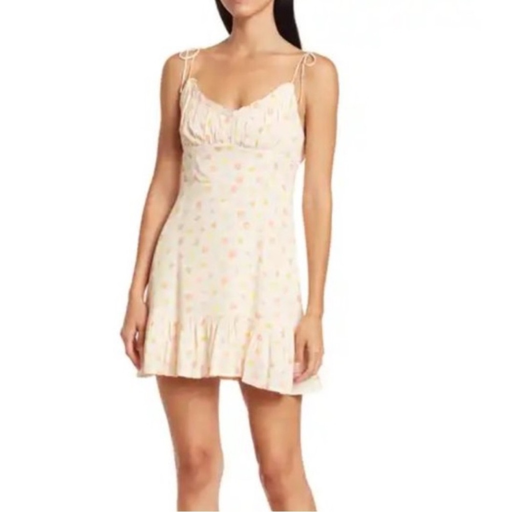 ELODIE ~ Cream Floral Mini Dress Adjustable Tie Straps 90s 70s Y2K - Picture 1 of 11